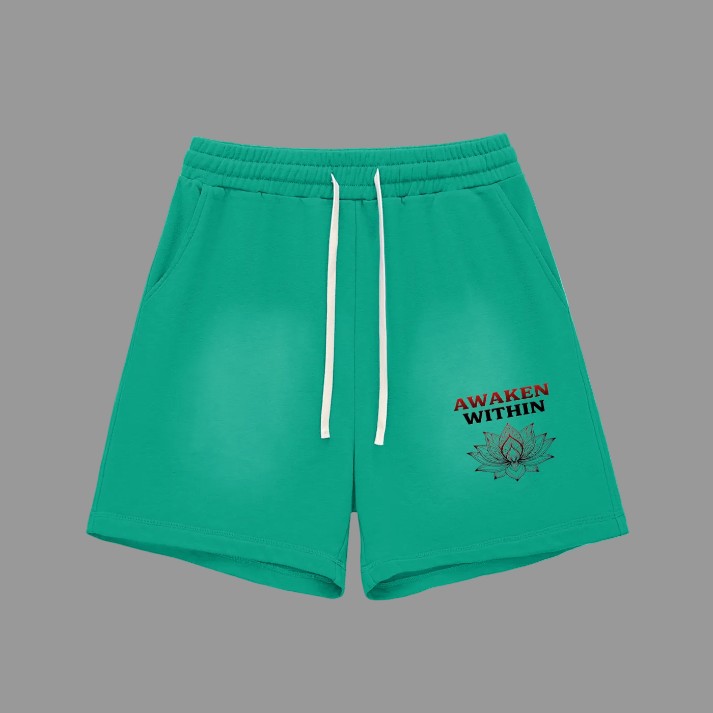 Awaken Within Apparel Lotus Flower- Sun Fade Raw Edge Cotton Shorts