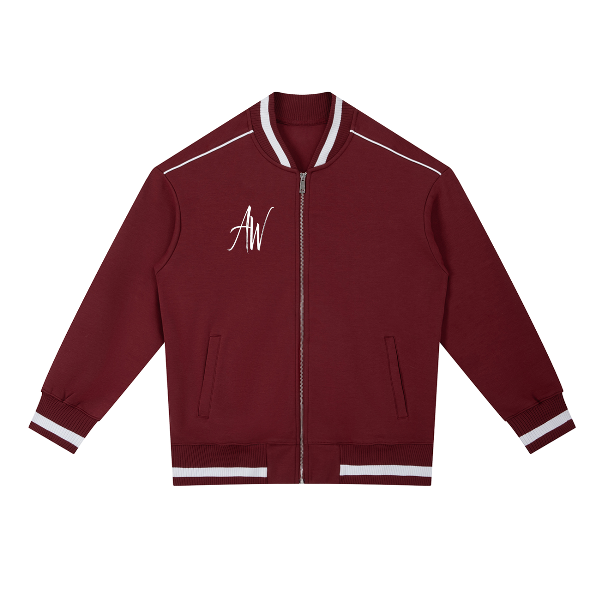 AW Script Contrast Piping Zip Bomber Jacket — Unisex Streetwear Outerwear