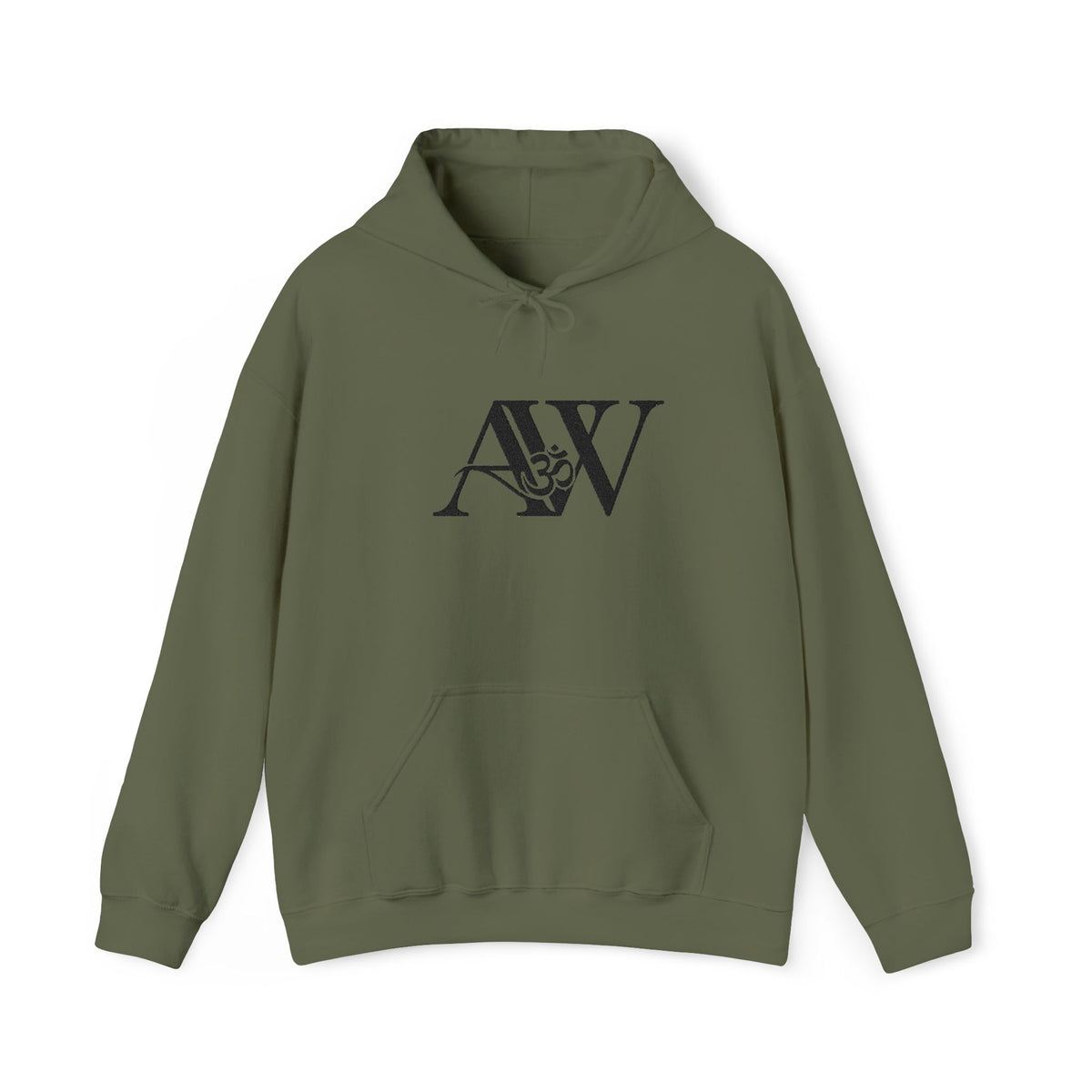 AWA Hero Logo Hoodie — AW Om Serif Monogram Pullover Sweatshirt