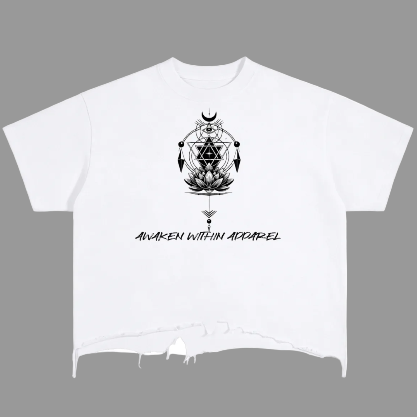 Awaken Within Apparel Sacred Logo- Vintage Wash Boxy Distressed Hem T-Shirt