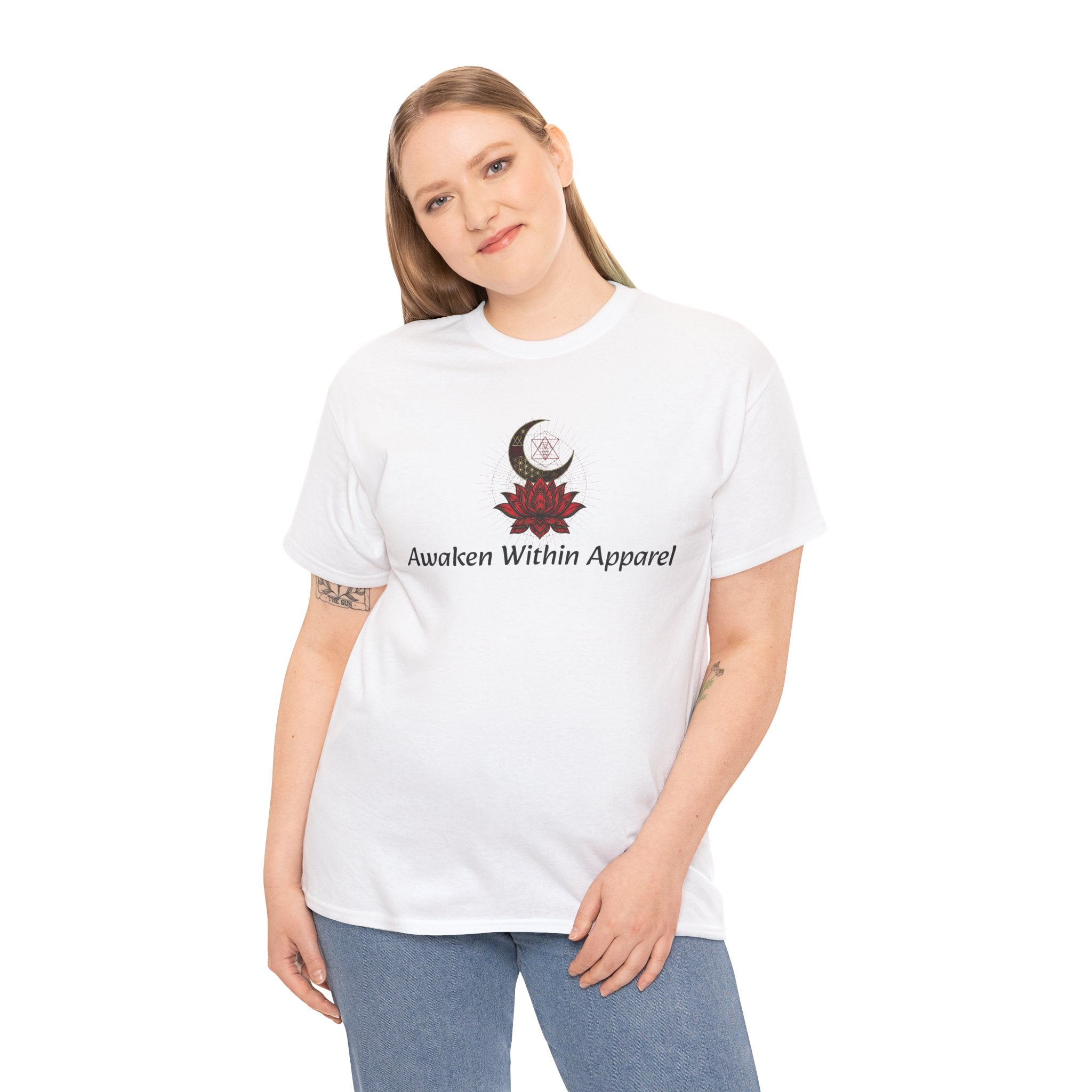 Awaken Within Apparel Tee — Crescent Moon & Sun Spiritual Graphic T-Shirt