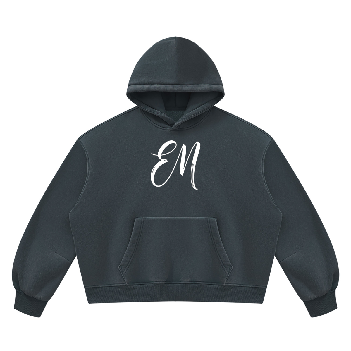 EM Vintage Wash Boxy Fleece Hoodie — Oversized Unisex Streetwear
