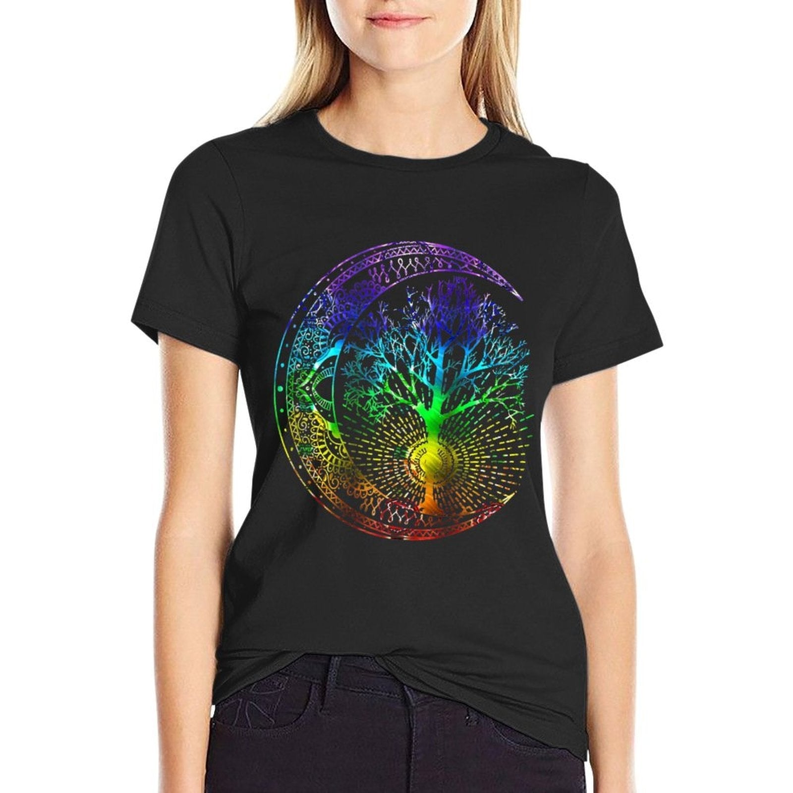 Mandala Moon Chakra Tree of Life  Heathered Texture T-Shirt