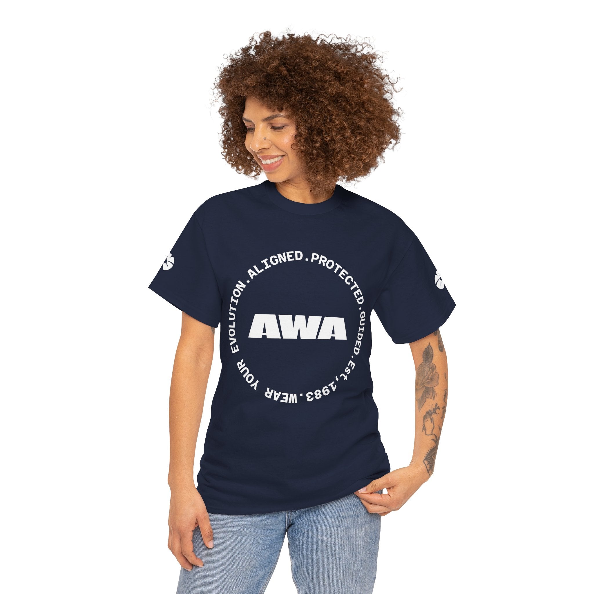 AWA Circle Logo Tee — Bold Black Graphic T‑Shirt with 'AWA' Emblem
