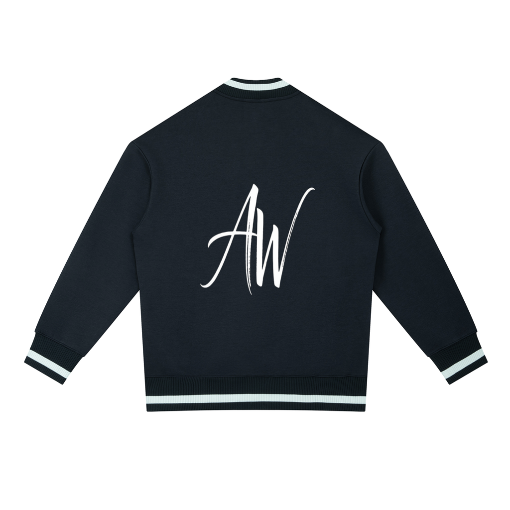 AW Script Contrast Piping Zip Bomber Jacket — Unisex Streetwear Outerwear