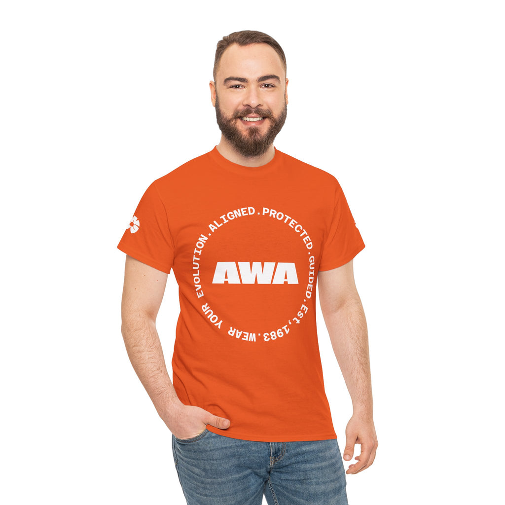 AWA Circle Logo Tee — Bold Black Graphic T‑Shirt with 'AWA' Emblem