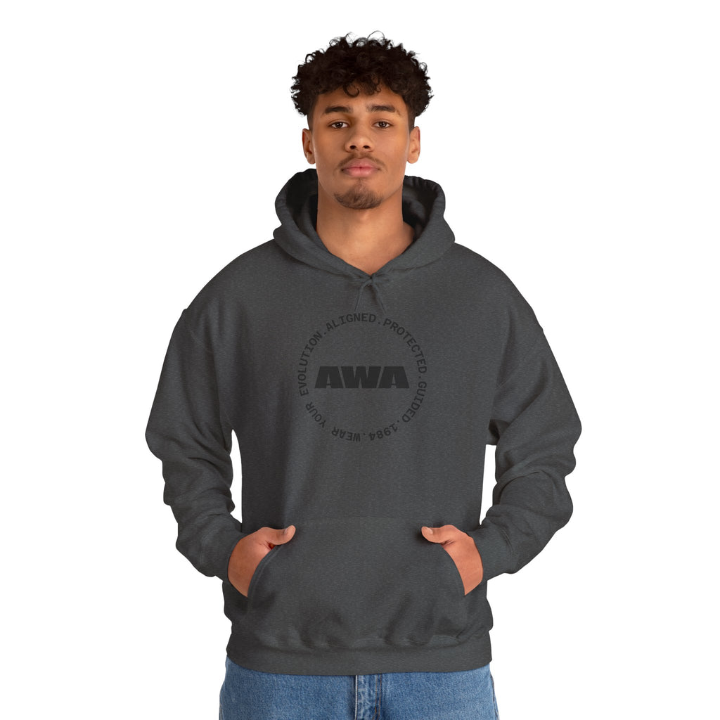 AWA Circle Logo Hoodie — Minimalist Monochrome Pullover
