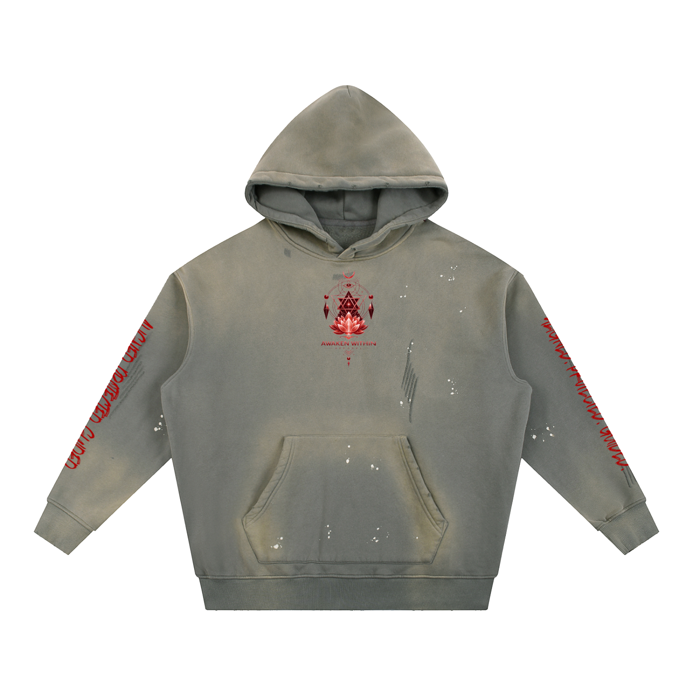 Vintage Washed Frayed Fleece Hoodie-Awaken Within Apparel Lotus Graphic Design
