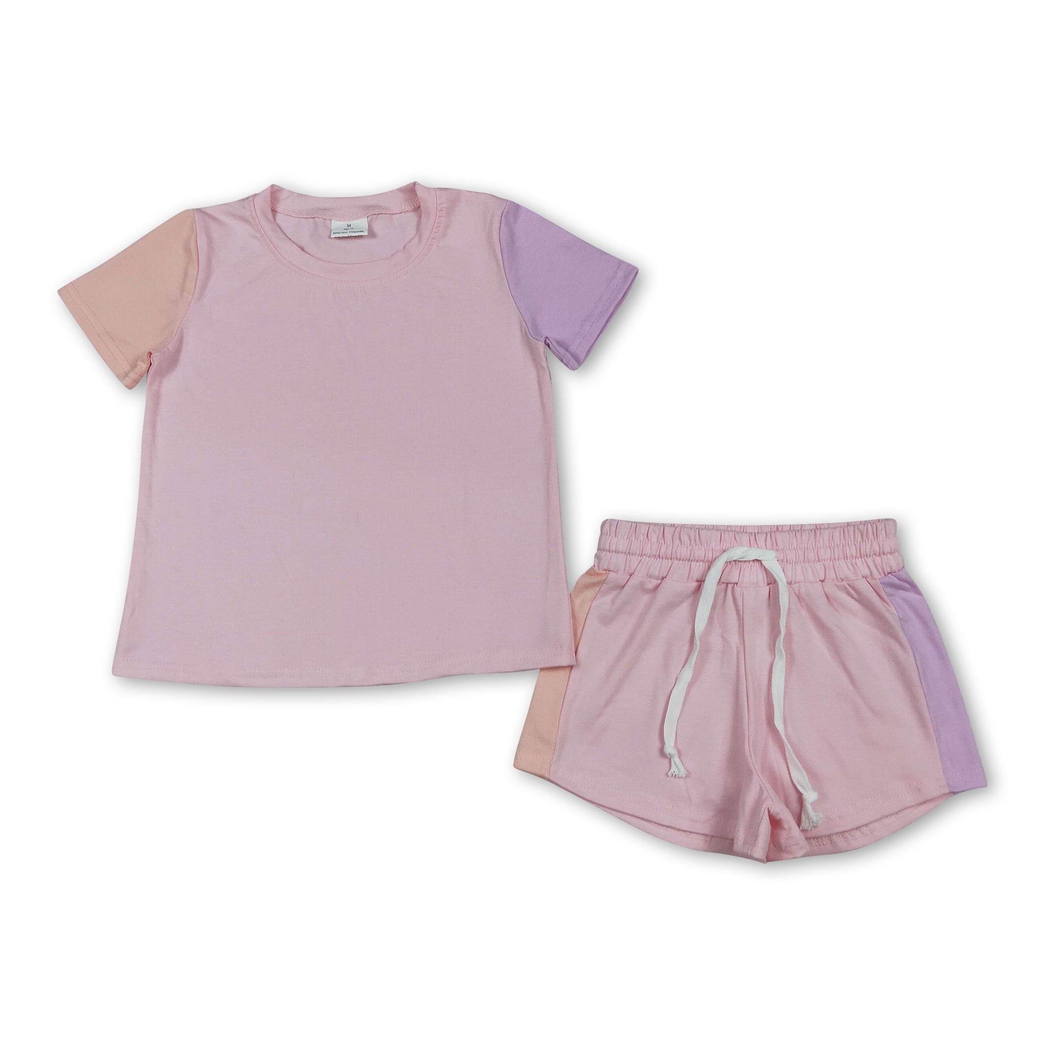 Short sleeves cotton pink top shorts kids girls outfits