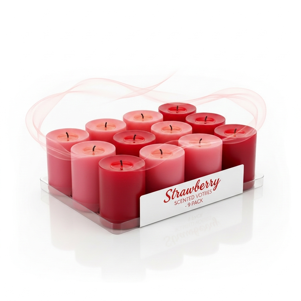 Scented Votive Candles - Strawberry - 12 Hours - 9 Pack