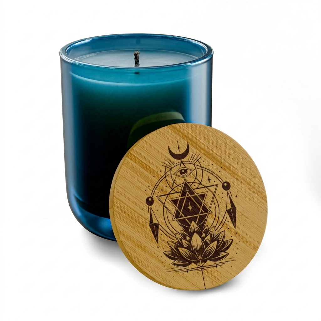 Engraved Lotus Moon Soy Candle — 14oz Scented Candle with Bamboo Lid