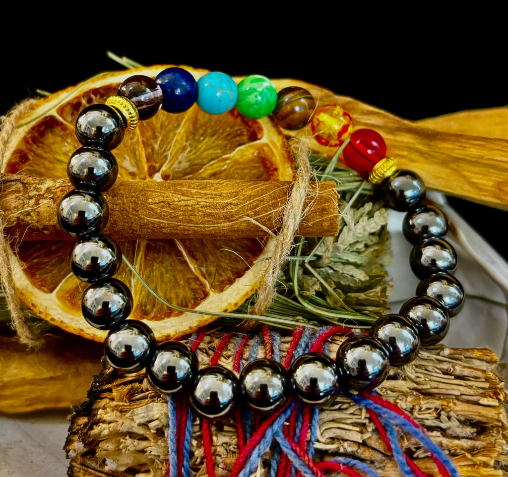 Chakra Healing Reiki-Infused Bracelet with Hematite - Grounding, Protection & Balance