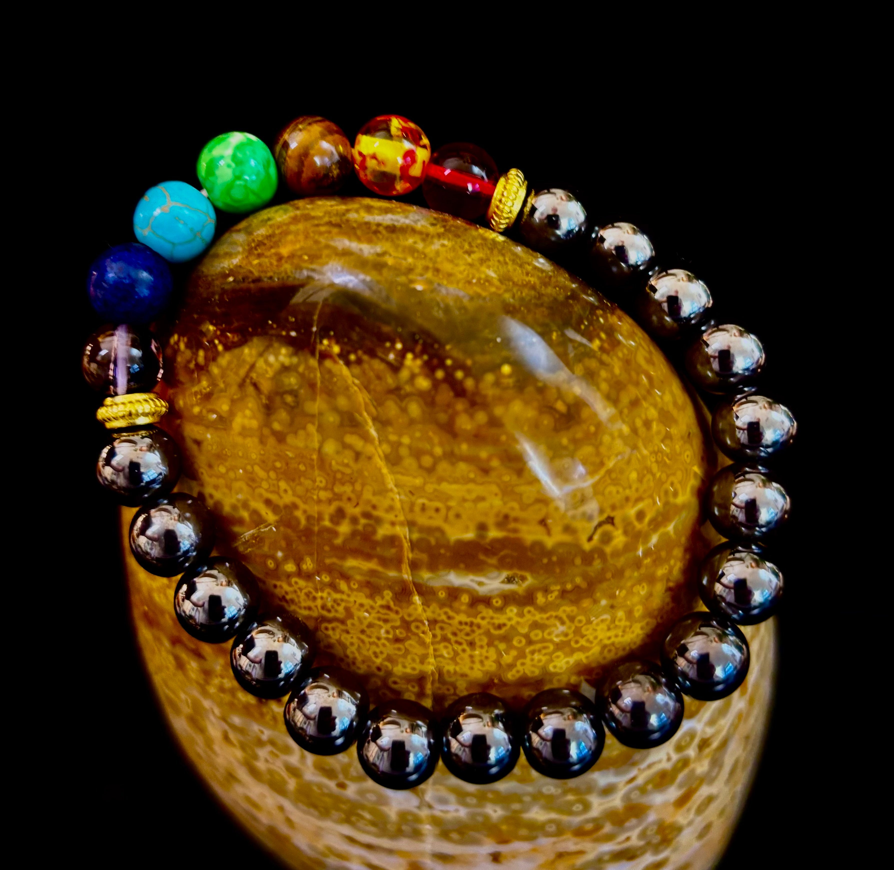 Chakra Healing Reiki-Infused Bracelet with Hematite - Grounding, Protection & Balance