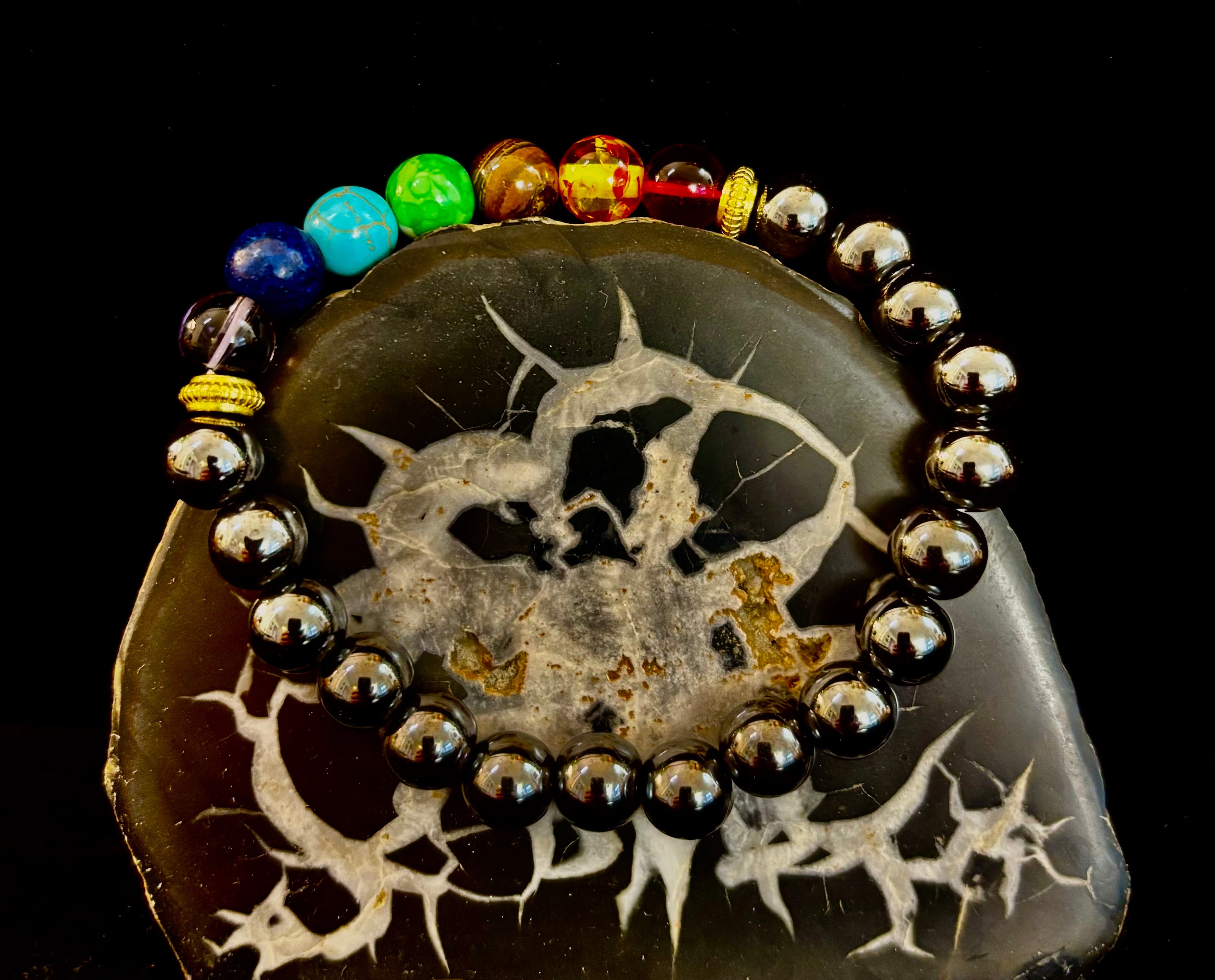 Chakra Healing Reiki-Infused Bracelet with Hematite - Grounding, Protection & Balance