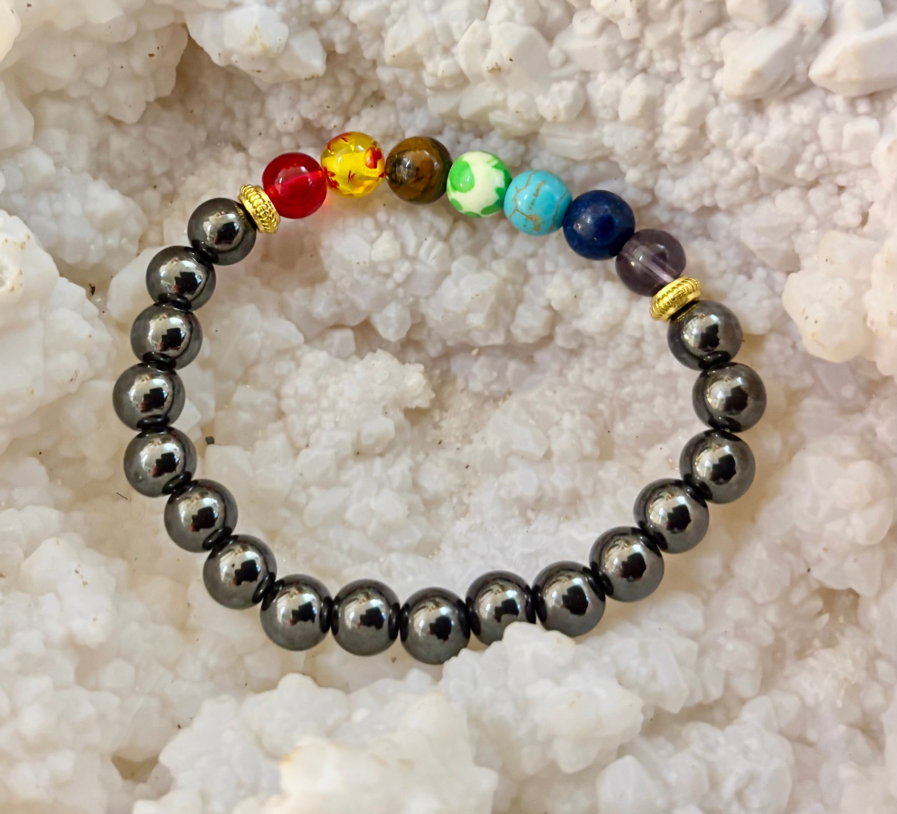 Chakra Healing Reiki-Infused Bracelet with Hematite - Grounding, Protection & Balance