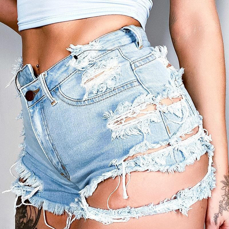 Women's High Waist Ripped Denim Shorts