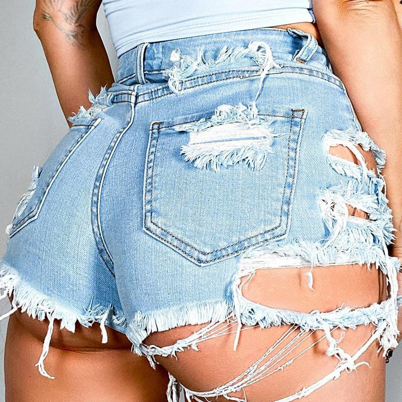Women's High Waist Ripped Denim Shorts