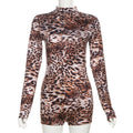 Fall Women Clothing Trend round Neck Long Sleeve Sexy Leopard Print Close Fitting Slim Fitting Jumpsuit
