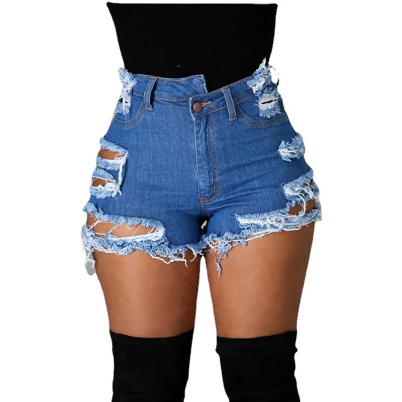 Women's High Waist Ripped Denim Shorts