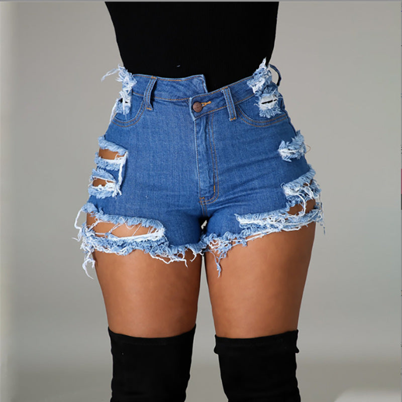 Women's High Waist Ripped Denim Shorts