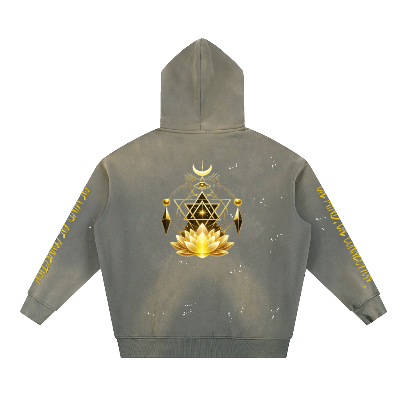 Vintage Washed Frayed Fleece Hoodie- Lotus Flower Awaken Within Apparel