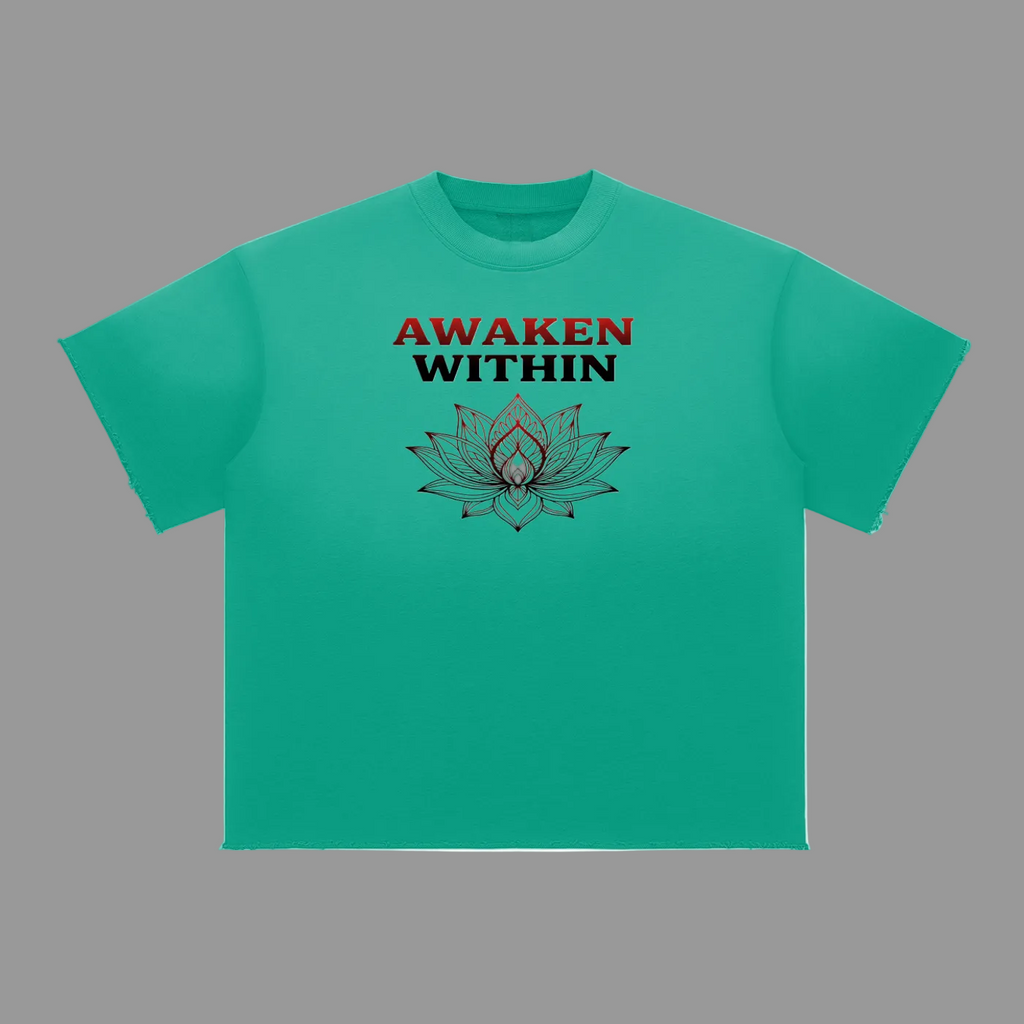Awaken Within  Lotus Design- Sun Fade Raw Edge T-Shirt