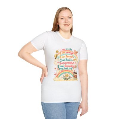 Affirmation Rainbow T-Shirt — I Am Worthy, Loved & Becoming