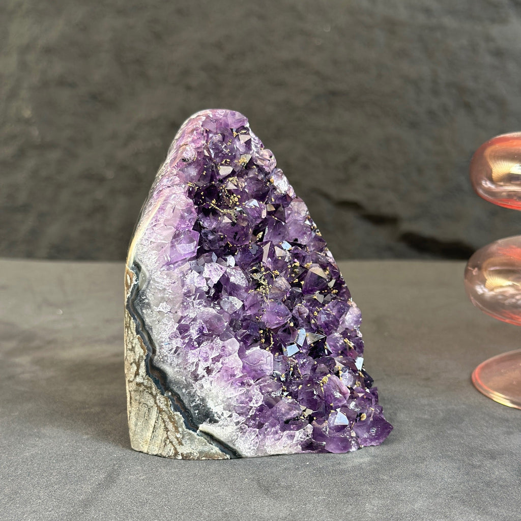 Amethyst cluster, Uniquely stone for tabletop decor, natural crystal stone with agate formations