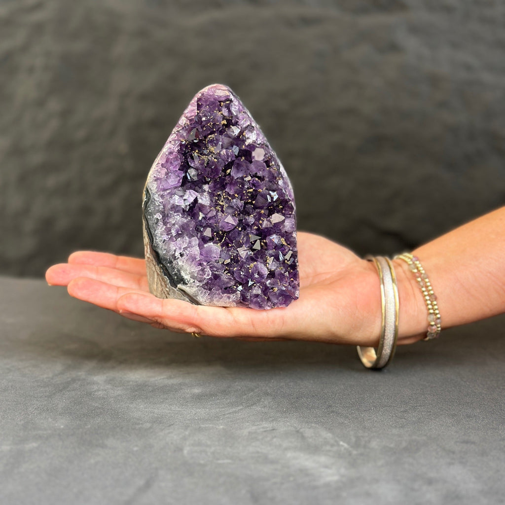 Amethyst cluster, Uniquely stone for tabletop decor, natural crystal stone with agate formations