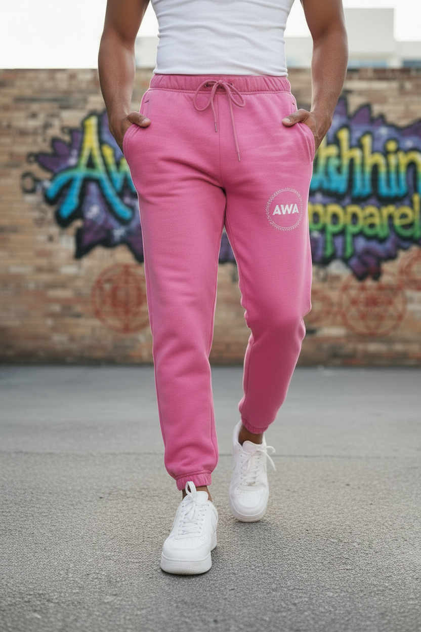 AWA Pink Joggers – Logo Detail