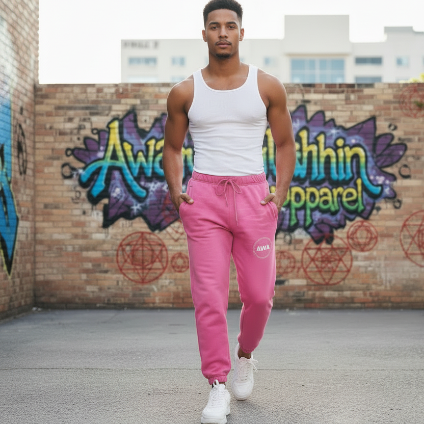 AWA Pink Joggers – Male Model Tank Top