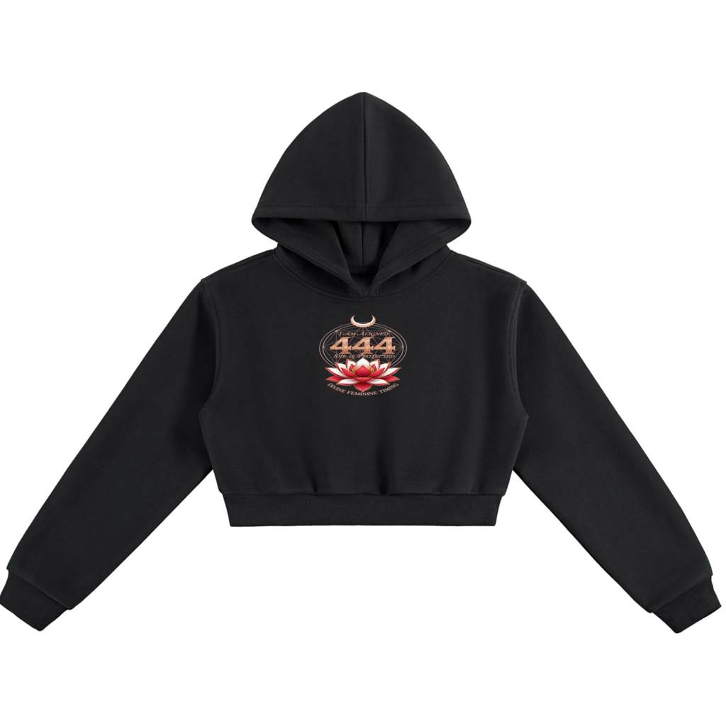 444 Divine Feminine Essential Cropped Hoodie – Women's Spiritual Streetwear | Awaken Within Apparel