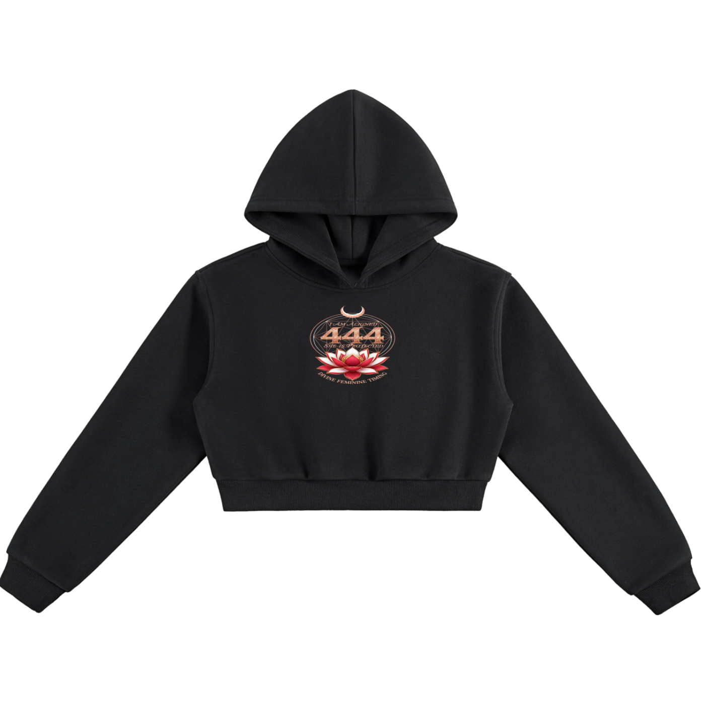 444 Divine Feminine Essential Cropped Hoodie – Women's Spiritual Streetwear | Awaken Within Apparel