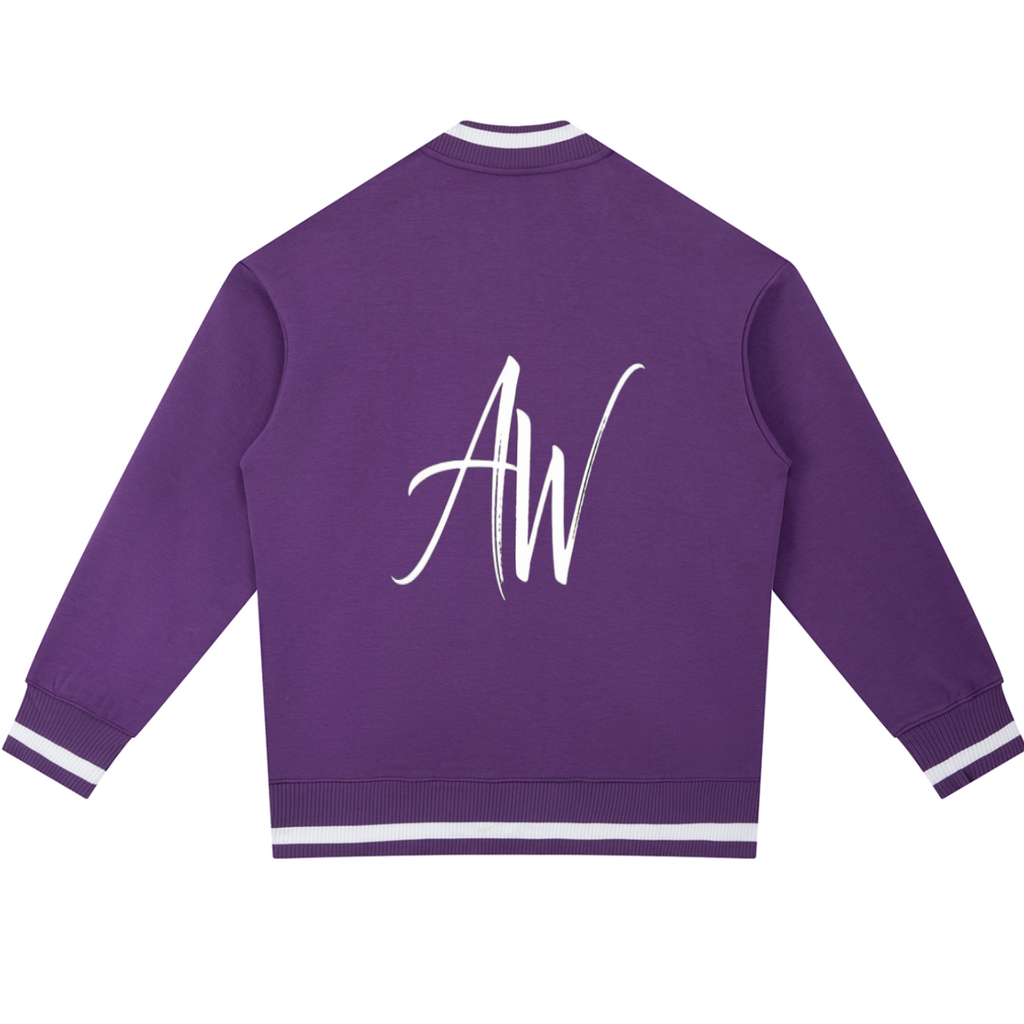 AW Script Contrast Piping Zip Bomber Jacket — Unisex Streetwear Outerwear