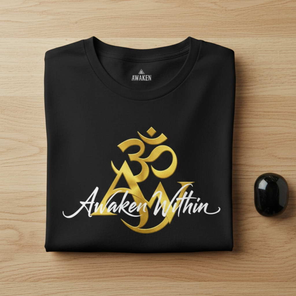 Black spiritual AW tee folded on oak