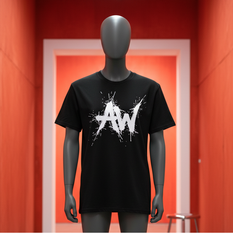 Black splatter AW tee campaign image