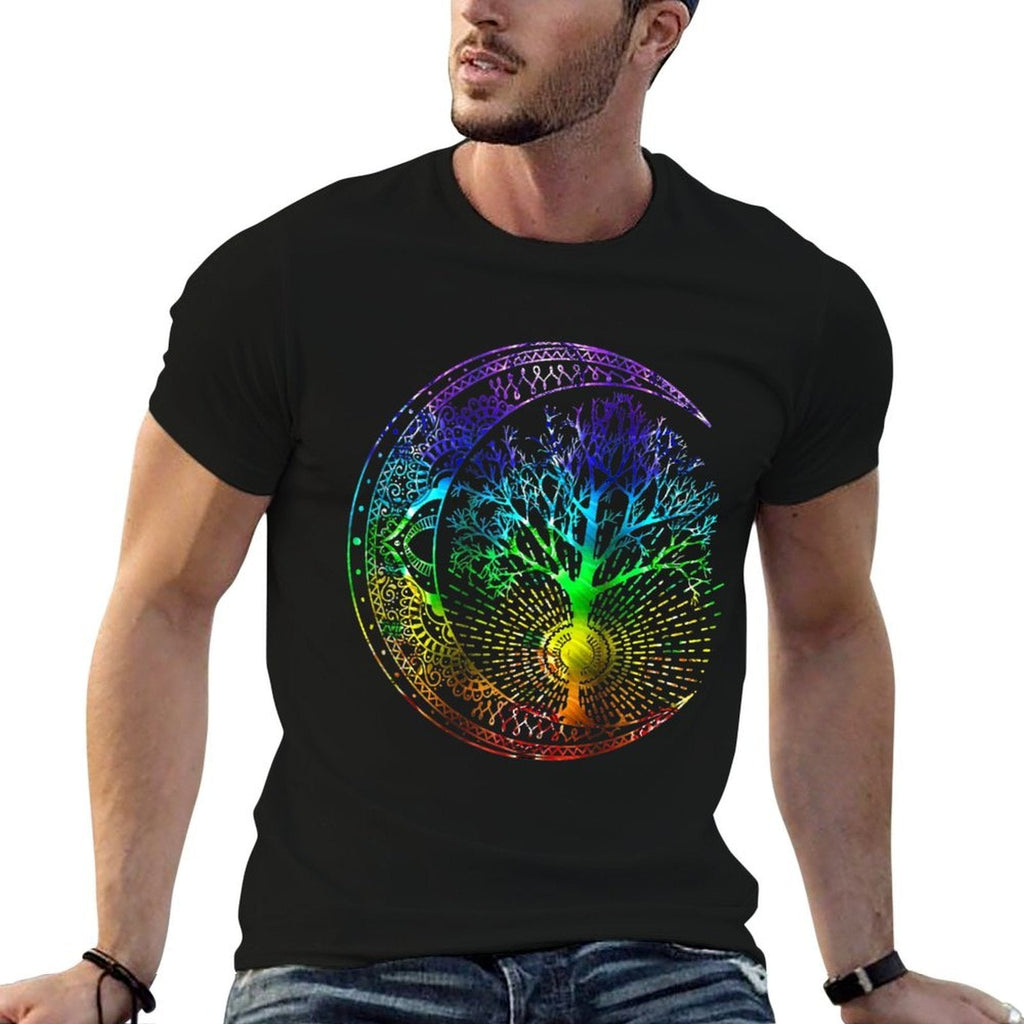 Mandala Moon Chakra Tree of Life  Heathered Texture T-Shirt