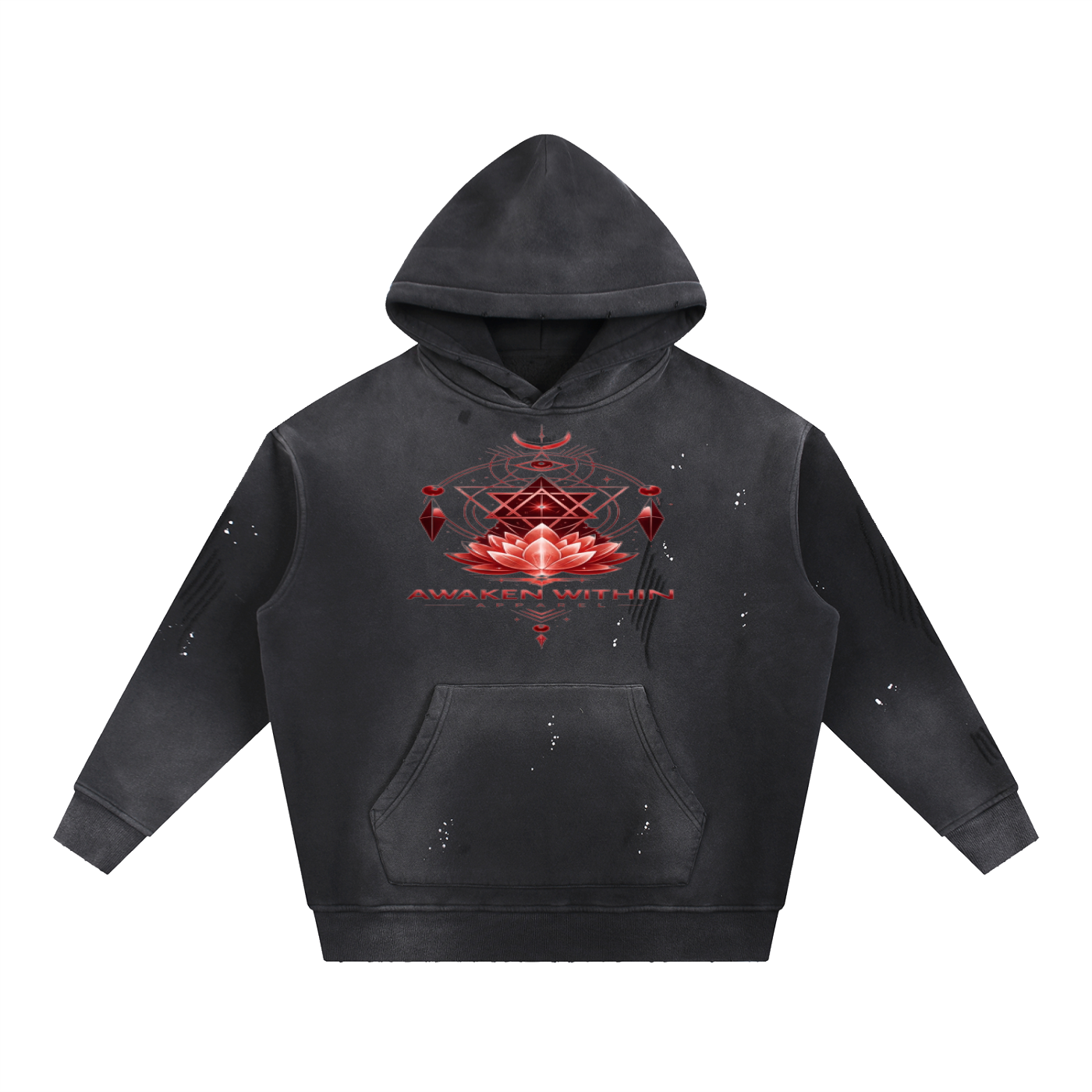 Vintage Washed Frayed Fleece Hoodie-Awaken Within Apparel Design
