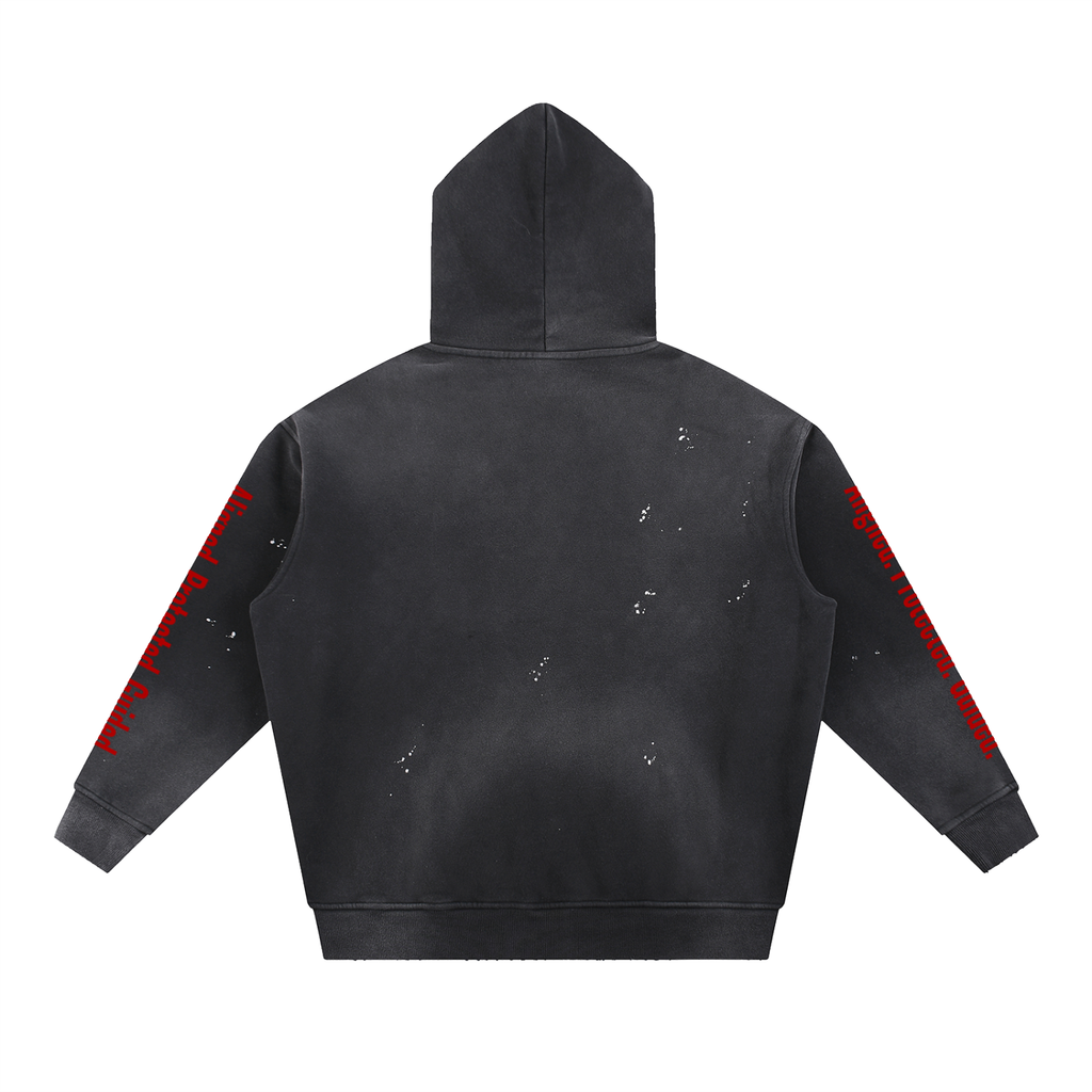 Vintage Washed Frayed Fleece Hoodie-Drippin Positive Vibes Graphic Design