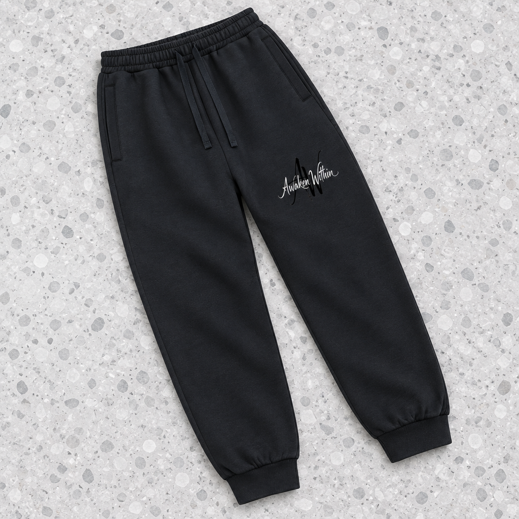 Charcoal AWA joggers detail layout