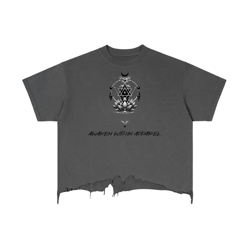 Awaken Within Apparel Sacred Logo- Vintage Wash Boxy Distressed Hem T-Shirt
