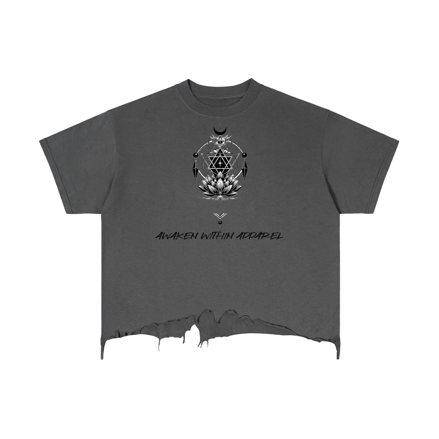 Awaken Within Apparel Sacred Logo- Vintage Wash Boxy Distressed Hem T-Shirt