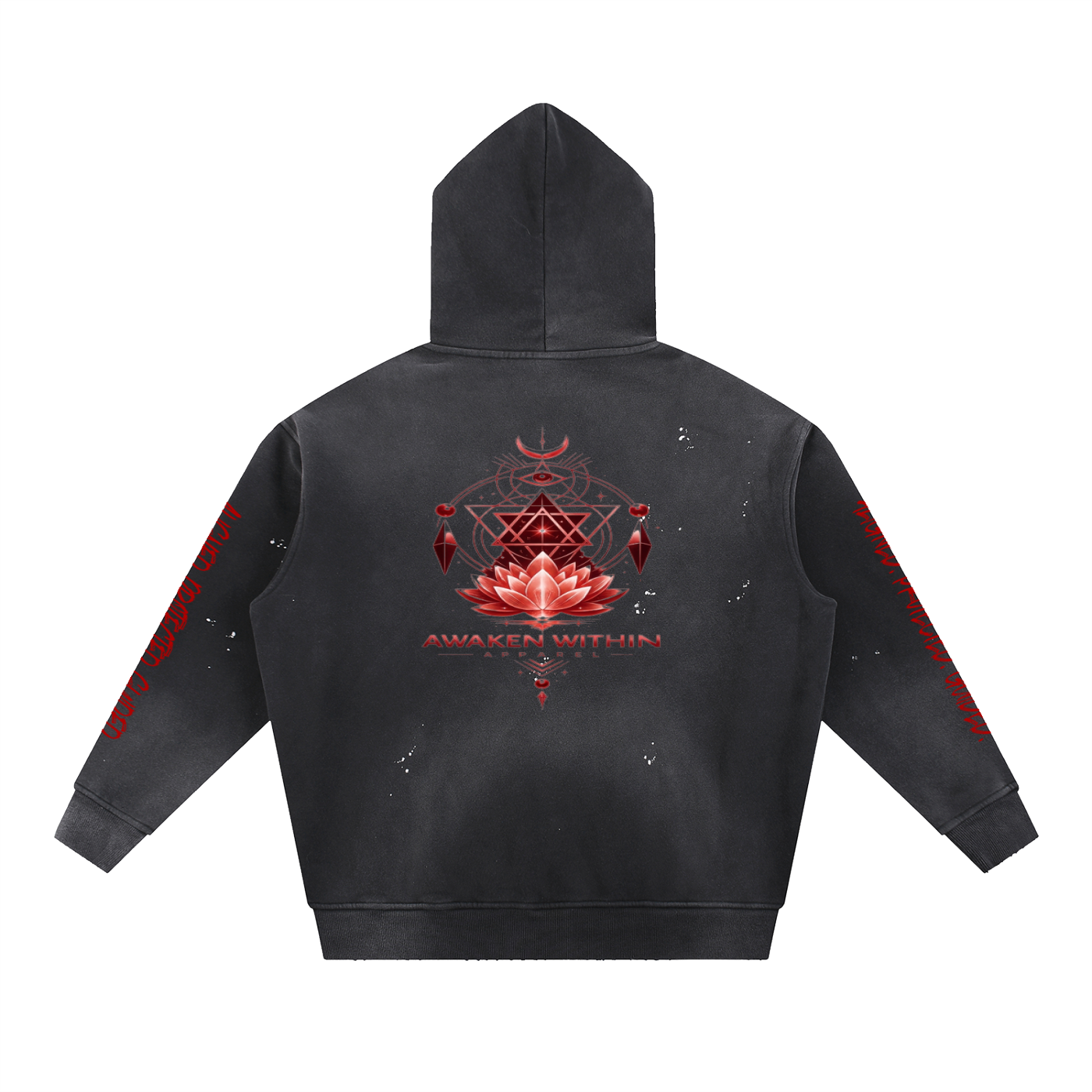 Vintage Washed Frayed Fleece Hoodie-Awaken Within Apparel Lotus Graphic Design