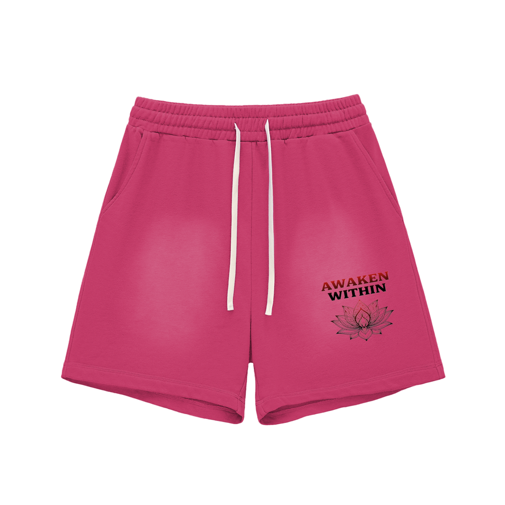 Awaken Within Apparel Lotus Flower- Sun Fade Raw Edge Cotton Shorts