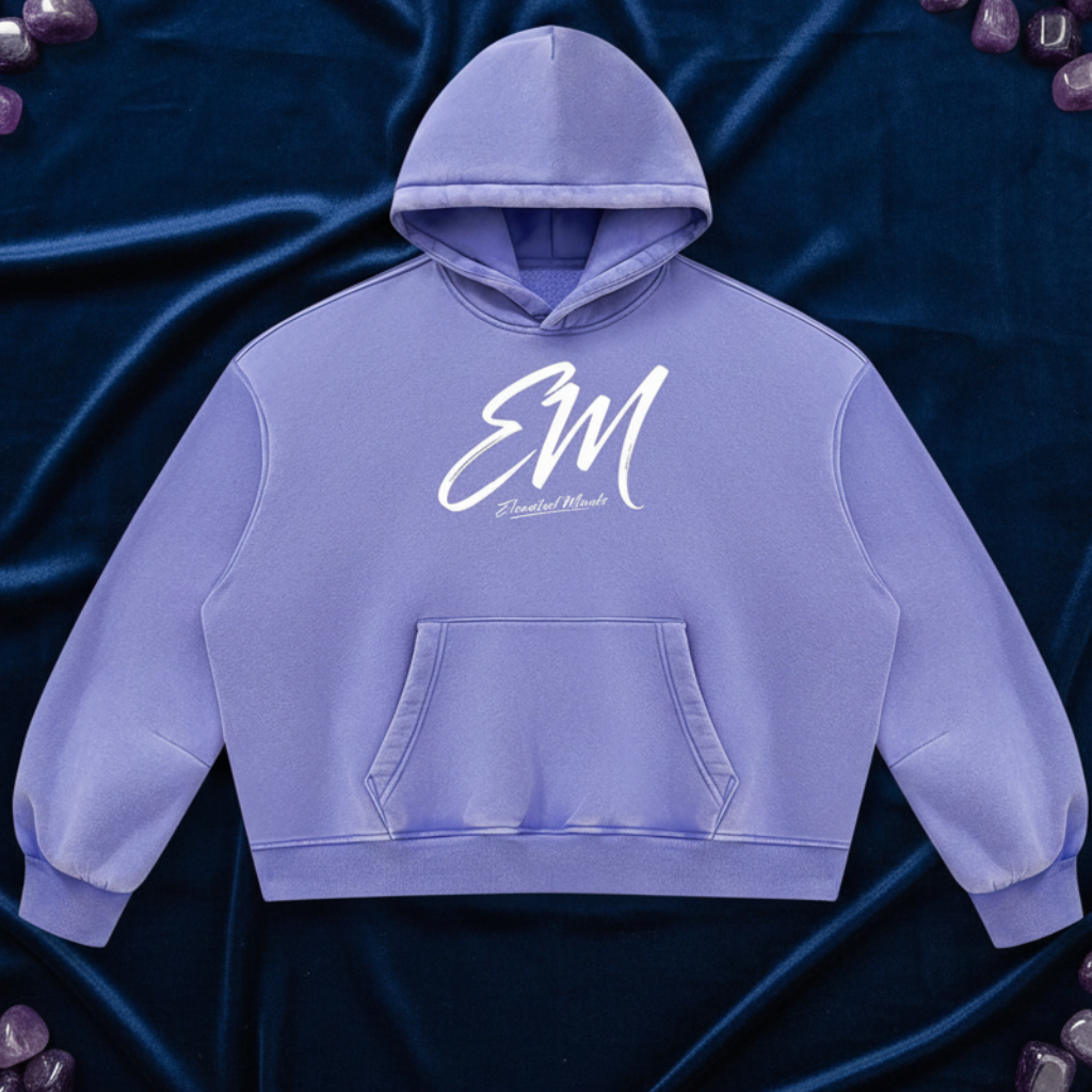 Dark flat-lay lavender EM hoodie