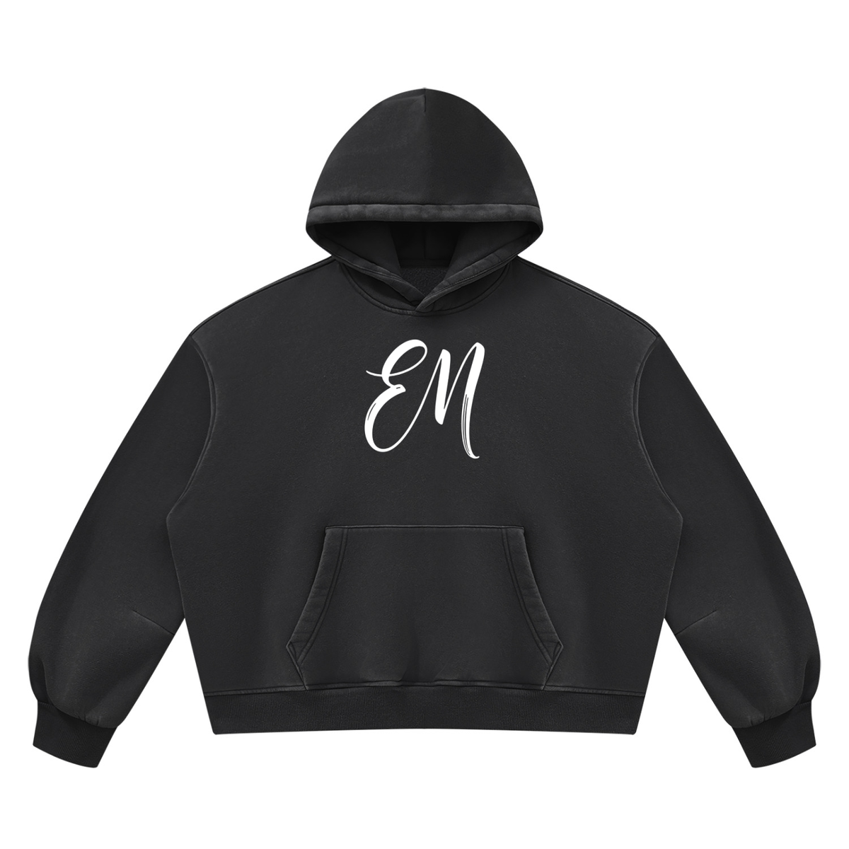 EM Vintage Wash Boxy Fleece Hoodie — Oversized Unisex Streetwear
