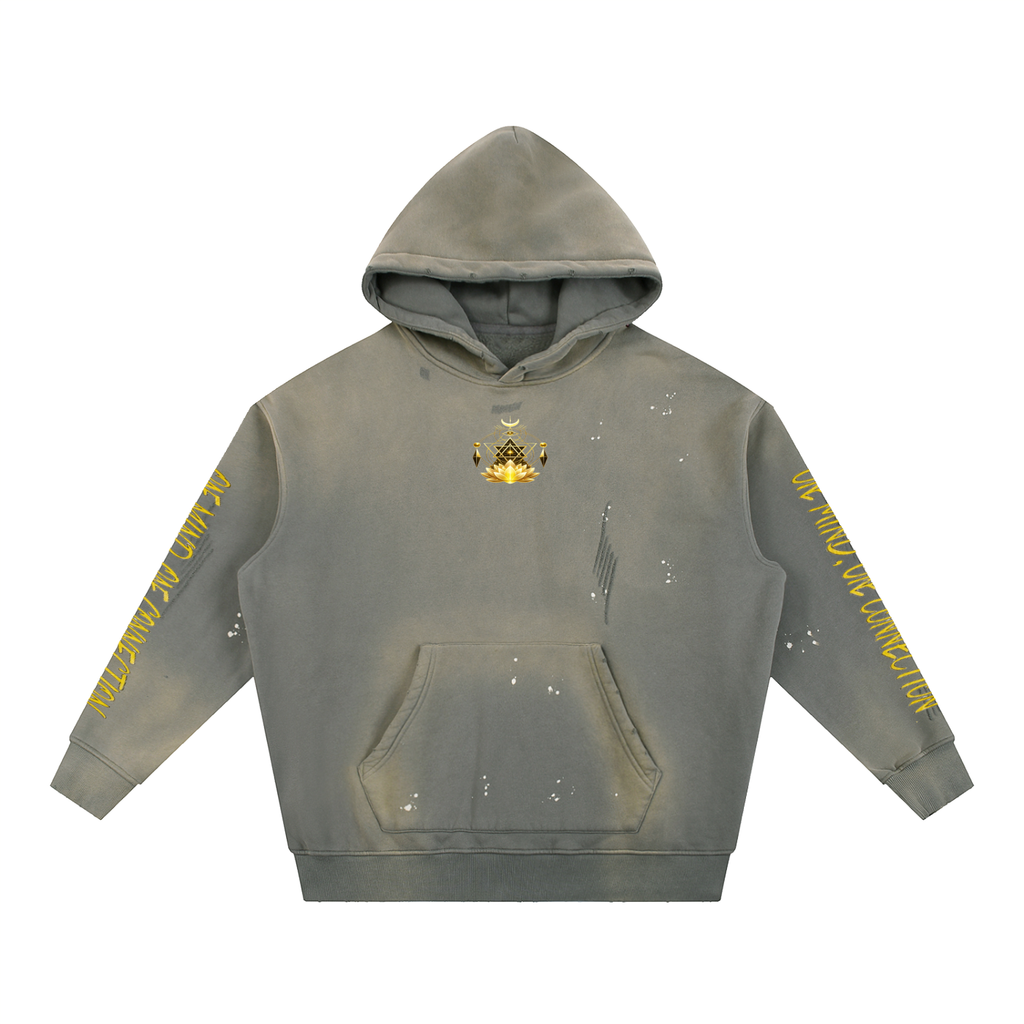 Vintage Washed Frayed Fleece Hoodie- Lotus Flower Awaken Within Apparel