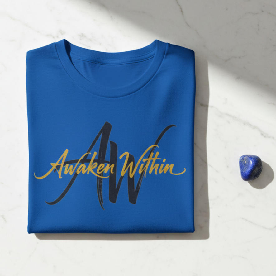 Folded royal-blue Awaken Within tee