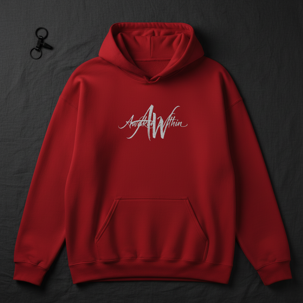 Fresh red hoodie dark flat-lay