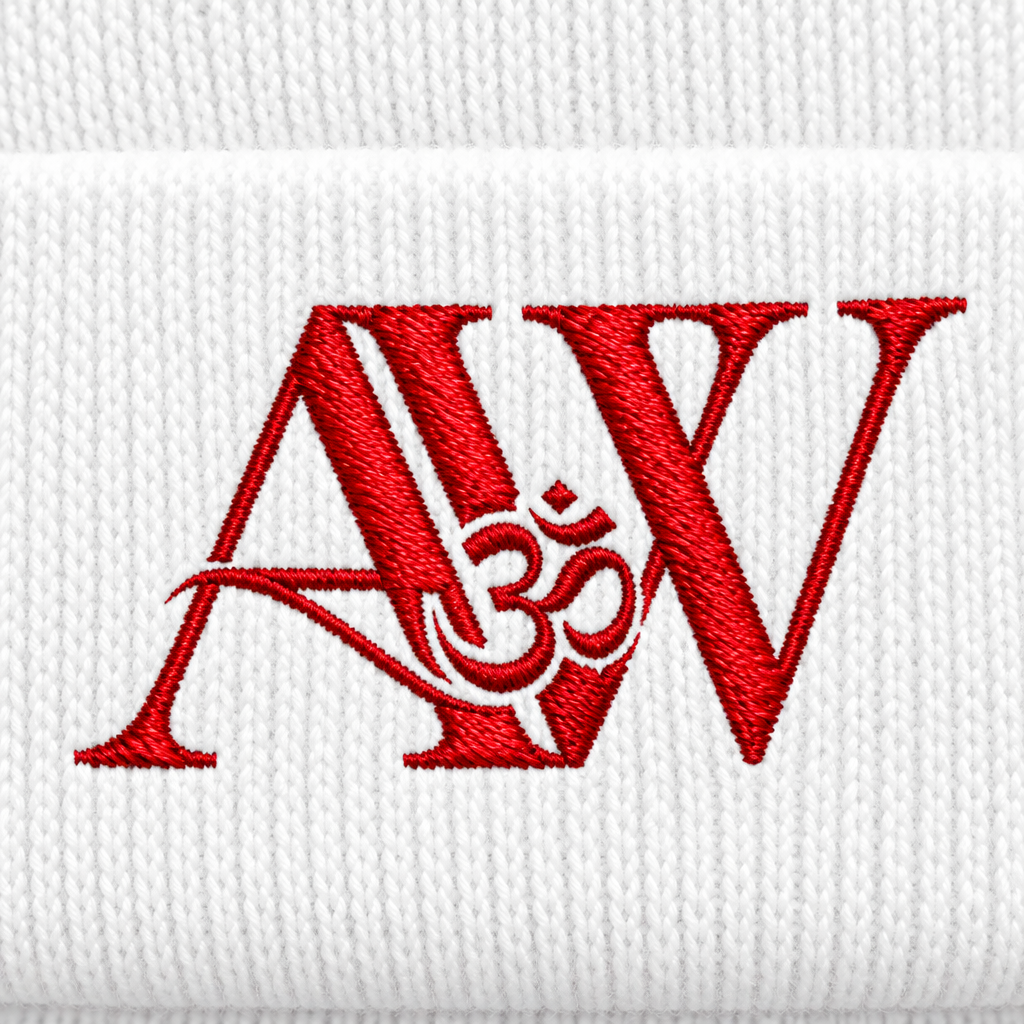 Full red AWA/Om beanie logo macro